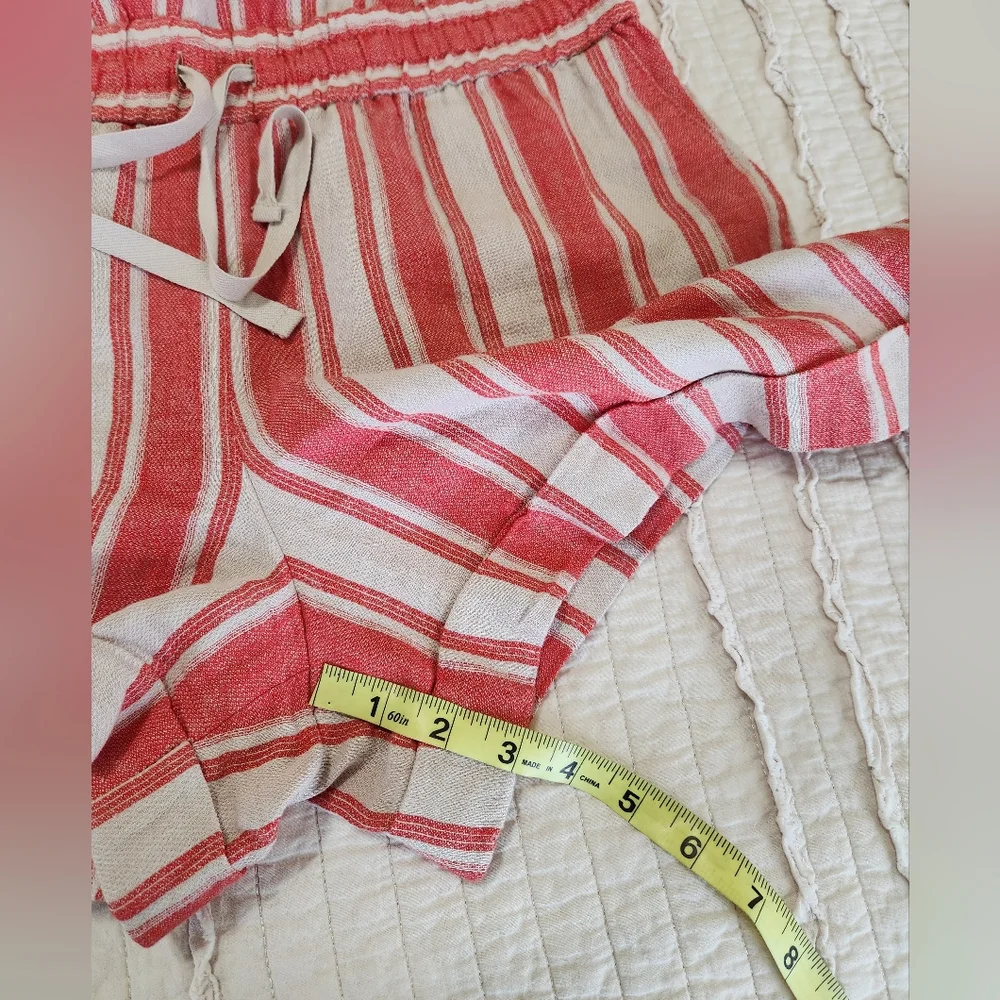 Ann Taylor Loft Linen Blend Coral Striped Romper, Size 10 - Picture 9 of 10